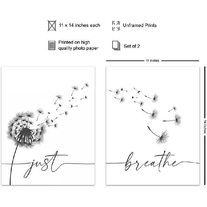 Just Breathe Poster Set 11x14 - Positive Quotes Wall Decor - Encouragement Gifts for Women - pirational Quotes Wall Art & Decor - Uplifting Gift for