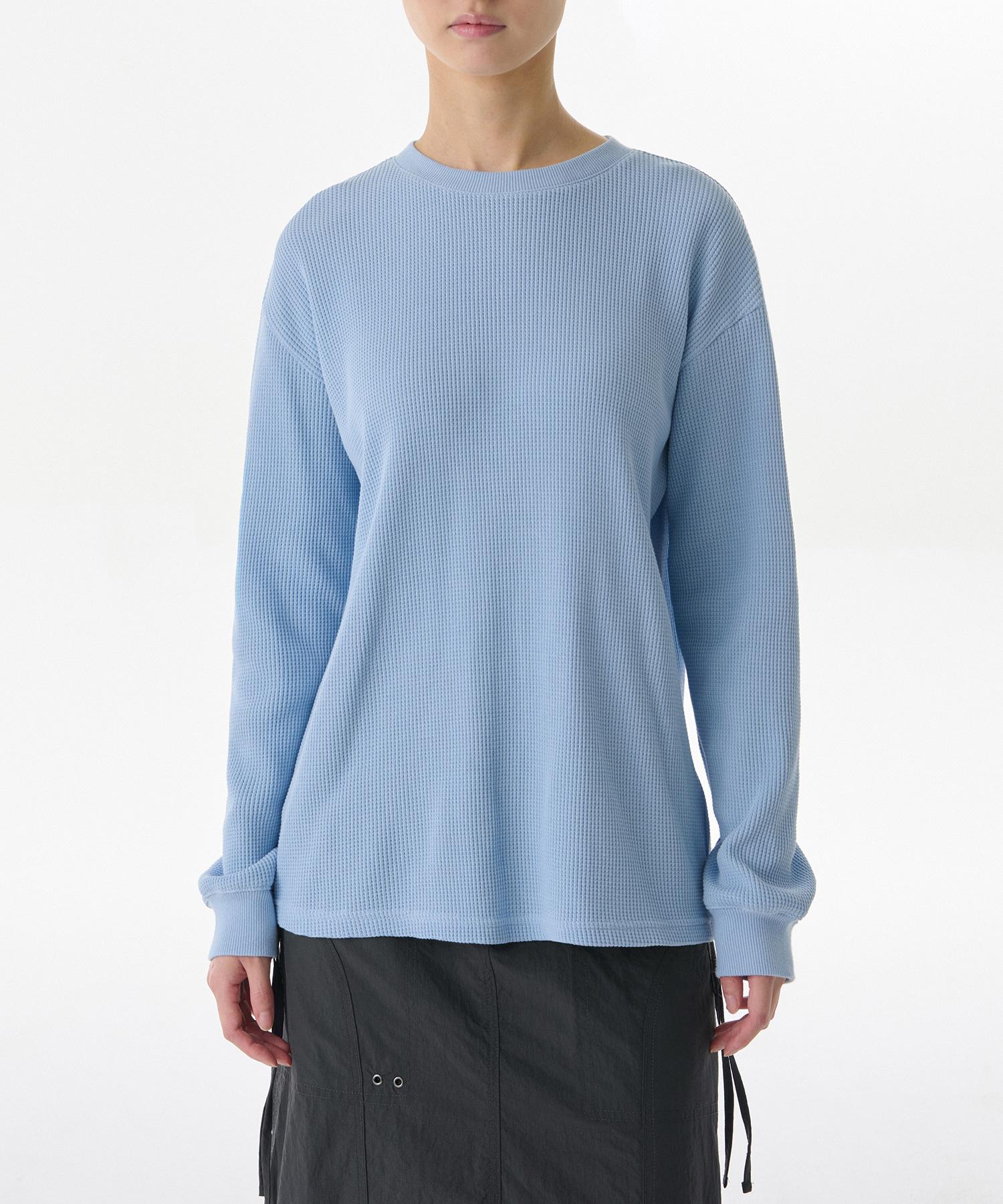 Musinsa Standard Woman Women S Waffle Relaxed Crew Neck Long Sleeve T-Shirt [Sky Blue] Sky Blue/Xs