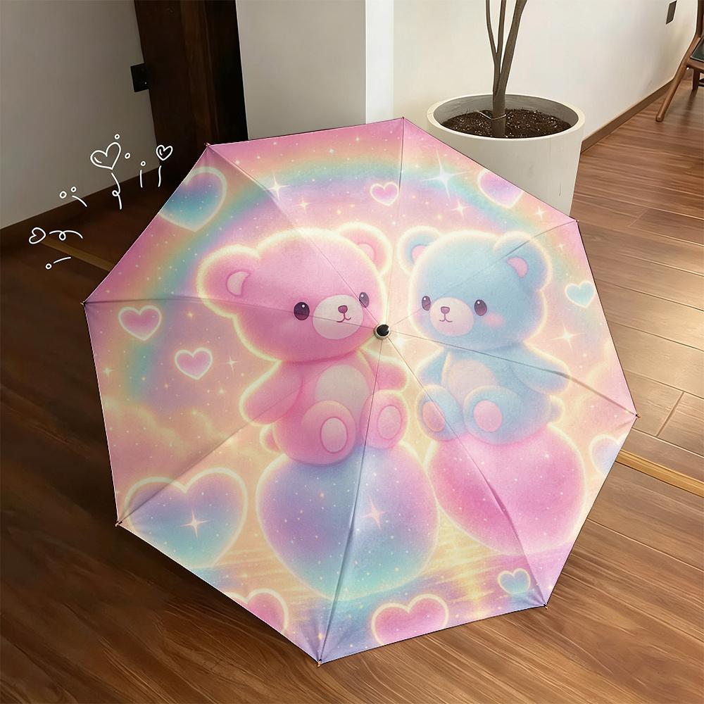 

Pink and Blue Teddy Bear Design Folding Umbrella | Automatic Open, 8 Ribs, Iron Shaft, Plastic Handle, Pongee Cloth, Ideal for (as the picture,Iron&8K)