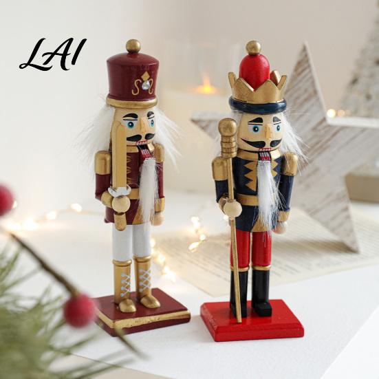 Decorative Wooden Nutcracker Soldier Figurine Handcrafted Solid Wood Christmas Tabletop Ornament Holiday Table Decor for Desk And Bookshelf
