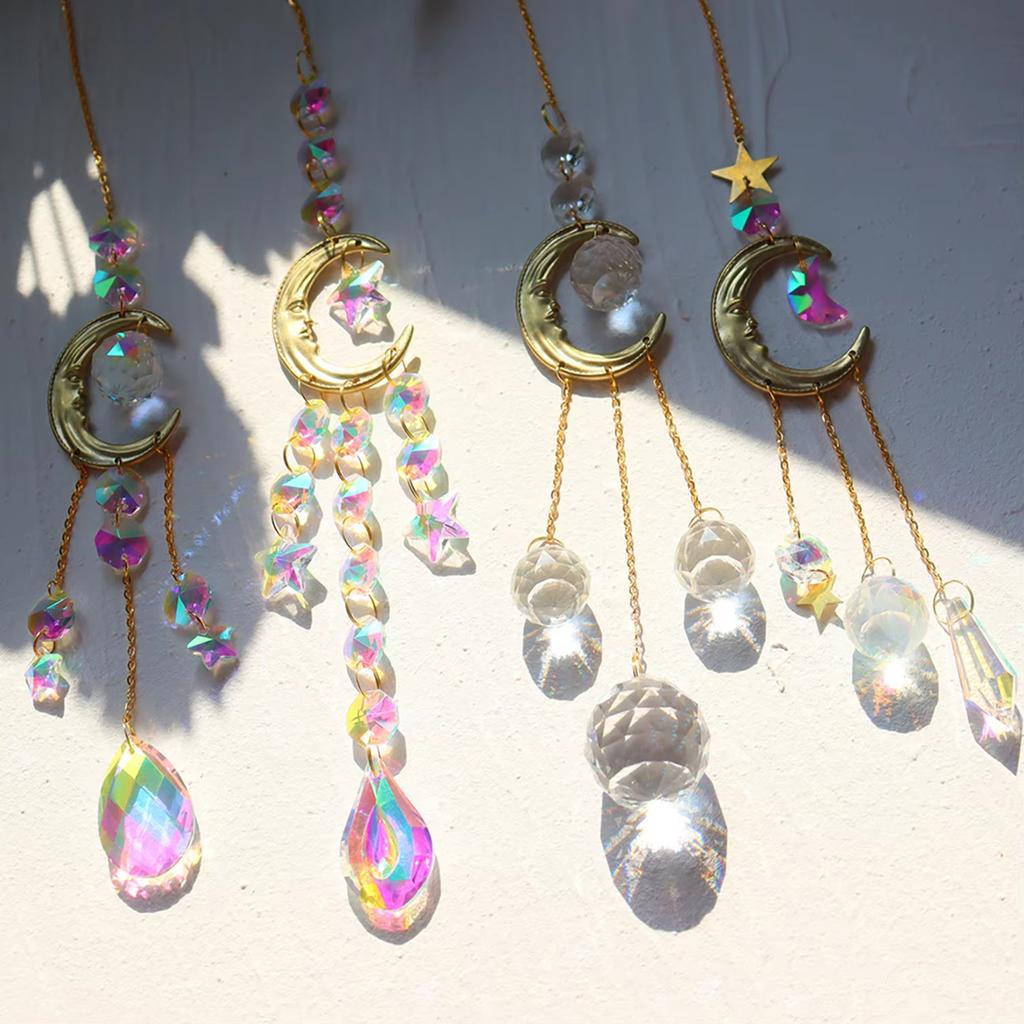 Crystal Wind Chime Beautiful Prism Hanging Decoration Suncatcher Prism Pendant Decorative Sun Moon Wind Chime For Festival