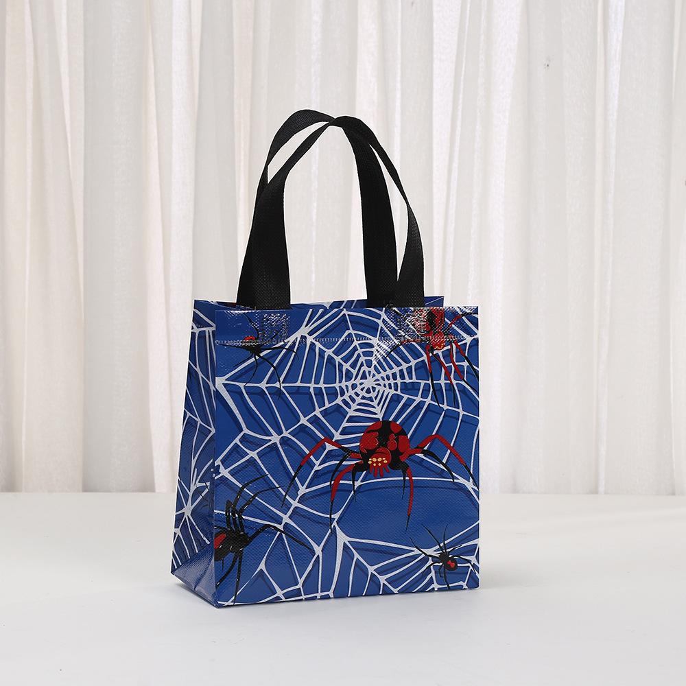15pcs Spider Party Favor Bags Spider Web Goodie Bags Reusable Non-woven Bags Bulk with Handles for Halloween Party Supplies Spider Web Print Tote Bag