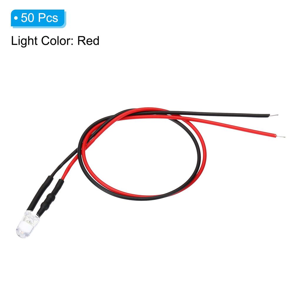 PATIKIL Light Emitting Diode with Wiring 5mm LED Diode Light 50 pcs 9- Artillery-Shaped