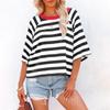Topy dla kobiet Modne w paski T-shirty dla kobiet Projekt z blokowaniem kolorów Luźna podstawowa koszulka