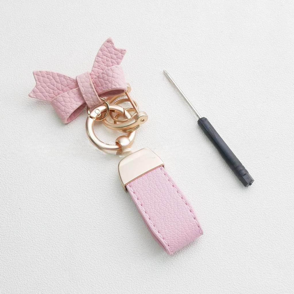 Custom Bowknot Leather Keychain Blank Laser Engrave Cute Hand Rope Car Ring Personalized Bag Decoration Key Chains
