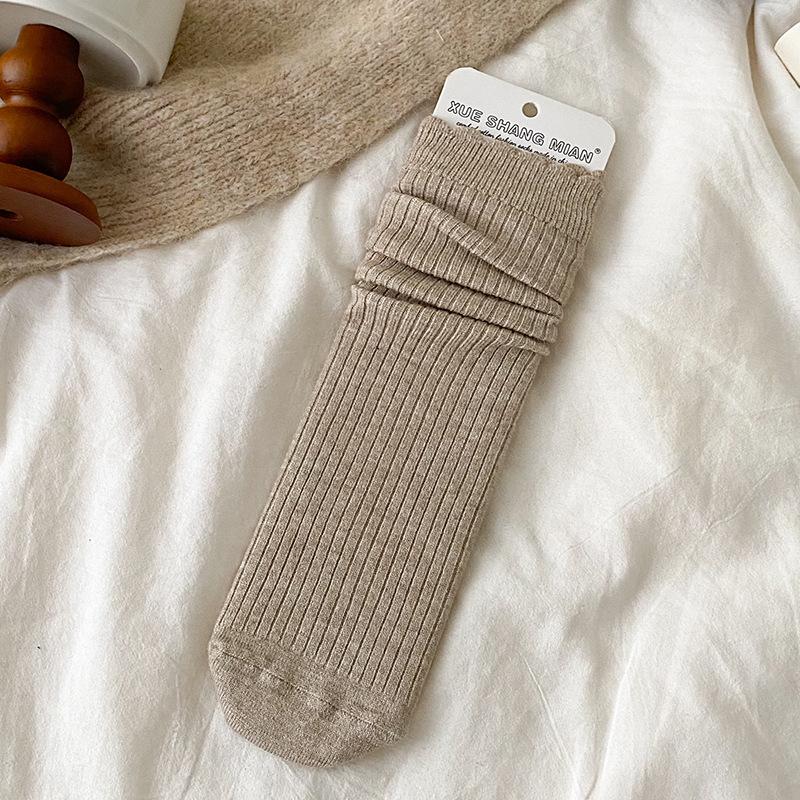 Female Autumn and Winter Warm Lace Straight Board Solid Color Thin Tube Stack Socks