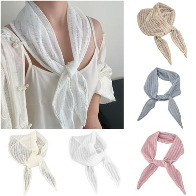 Pure Color Neck Scarf Hollowed-out Neckerchief Trendy Head Wrap  Female