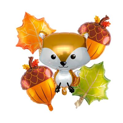 5 pièces Feuilles d'érable d'automne Pommes de pin Ballons en aluminium Écureuil Renard Animaux Ballon Décorations de fête d'Halloween et d'Anniversaire Jouets pour enfants
