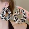 Orecchini a bottone geometrici rotondi con stampa leopardata in resina e pelle con ago d'argento moda autunno e inverno orecchini di nicchia di alta gamma da donna