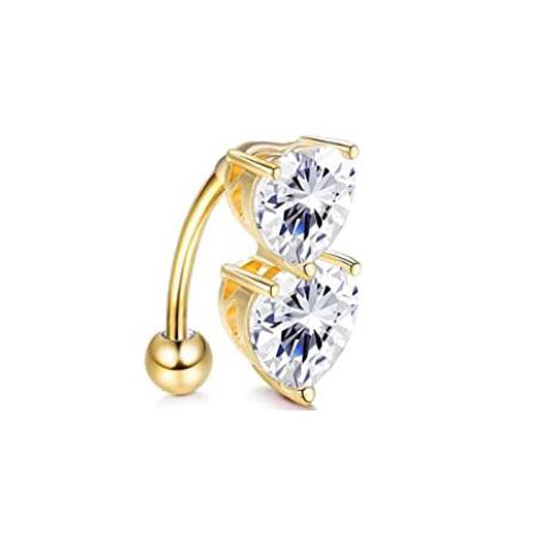 Piercing pentru buric din zirconiu și cupru cu accente aurii, cu inel argintiu și cataramă din oțel inoxidabil