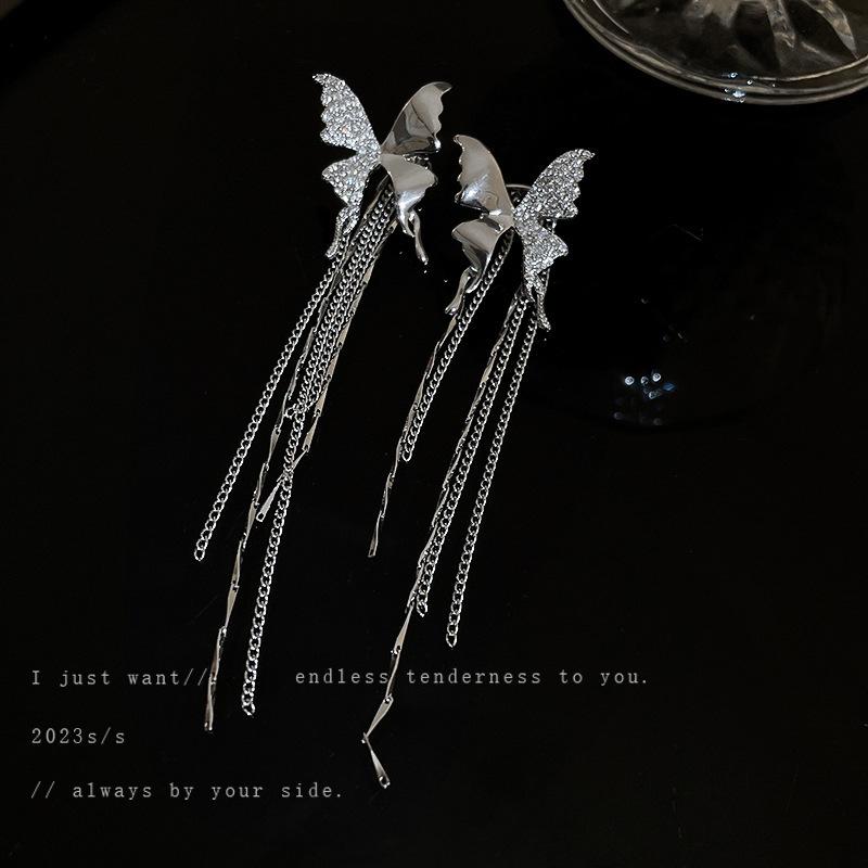 Cold wind, diamond-set zircon flower, butterfly tassel, no ear piercings, earbone clip, trendy personalized earrings, women's earrings.