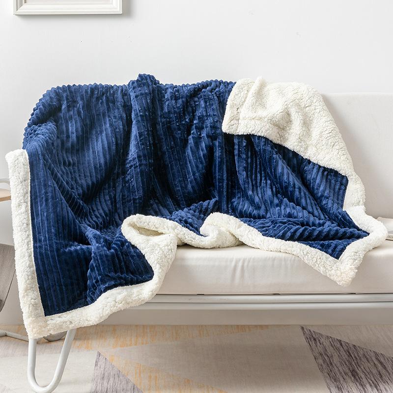 Nap Air-conditioning Blanket Soft and Comfortable Thickened Double-layer Solid-color Striped Lamb Wool Drawn Blanket