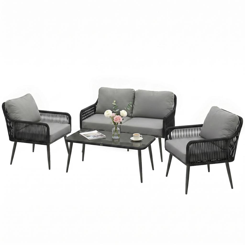 Rattan Garden Furniture Set 4 Piece Outdoor Patio Furniture With Tempered Glass Table And Chairs Indoor Balcony Conservatory Set