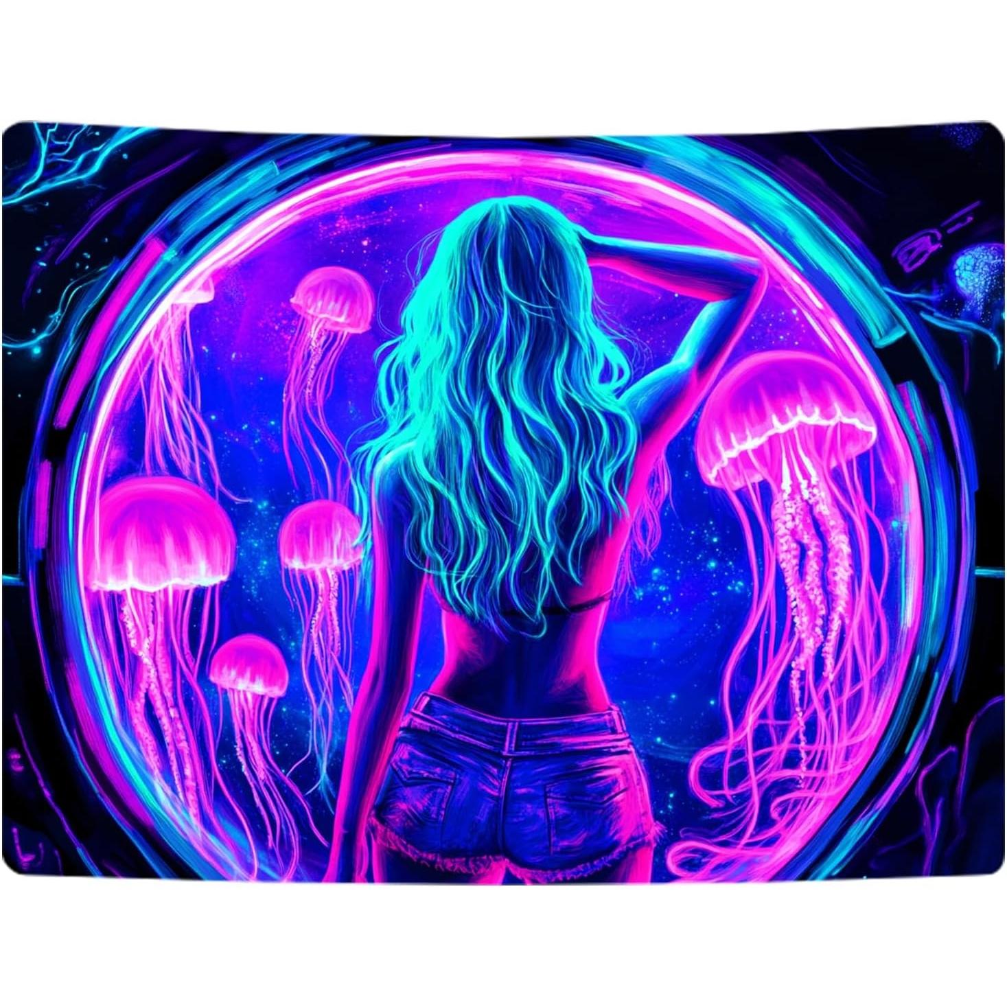 Tapestry Blissyard Dark Night Jet Space Jellyfish 75x100