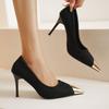 Fashion New Sexy Women's High Heels Pumps Stiletto Houndstooth Color Matching Metal Pointed Shoes Wedding Women Black Heels Party Shoes