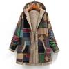 Hooded Warm Women's Fleece Coat Plus Size Loose Long Winter Outwear Printed Retro Pockets
