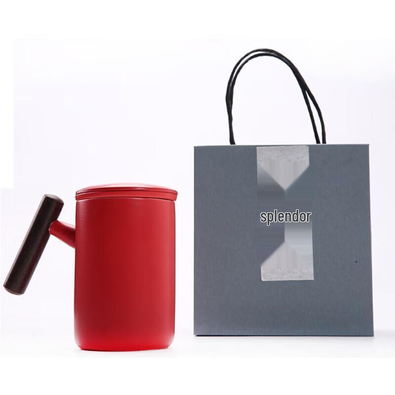 

Red Ceramic Tea Cup with Filter & Wooden Handle