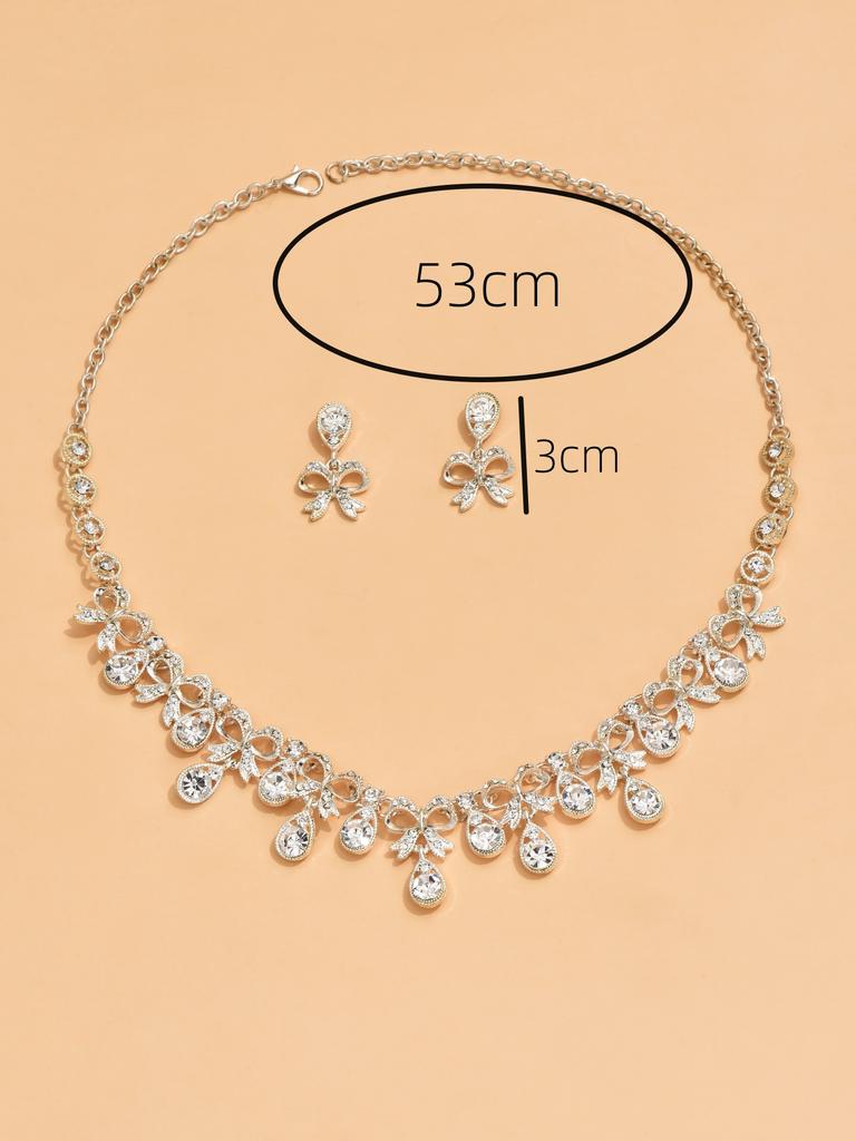 3 pcs women's jewelry set with rhinestones, bow necklaces, earrings, bridal wedding accessories