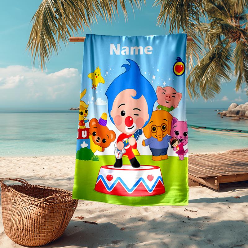 Custom Name Ultra-Soft Beach Towel with Plim Plim Theme,Ideal for Pool - Camping, Diving - Perfect Travel Essential, Vibrant Beach Towel.