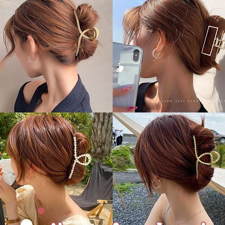 Pearl Cross Alloy Gripper Korean Version Pearl Metal Large Grip Clip Pearl Hair Clip Hair Accessory with Fairy Like Aura
