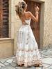 2025 Elegant White Resort-Style Embroidered Spaghetti Strap Long Dress with Cinched Waist