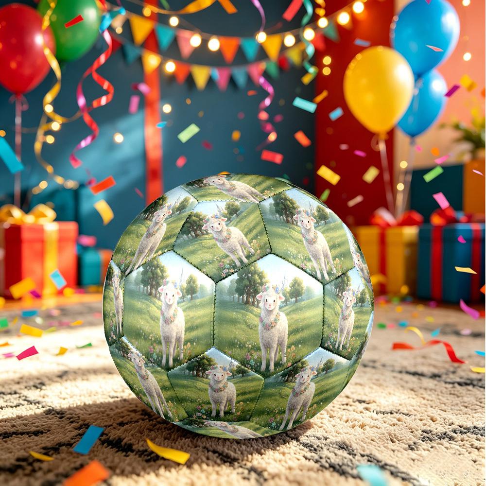 1pc Lamb Flower Meadow Theme Soccer Ball Football, Size 5, Lightweight PVC, Outdoor Training Soccer Ball,Gift j61421 Size 5