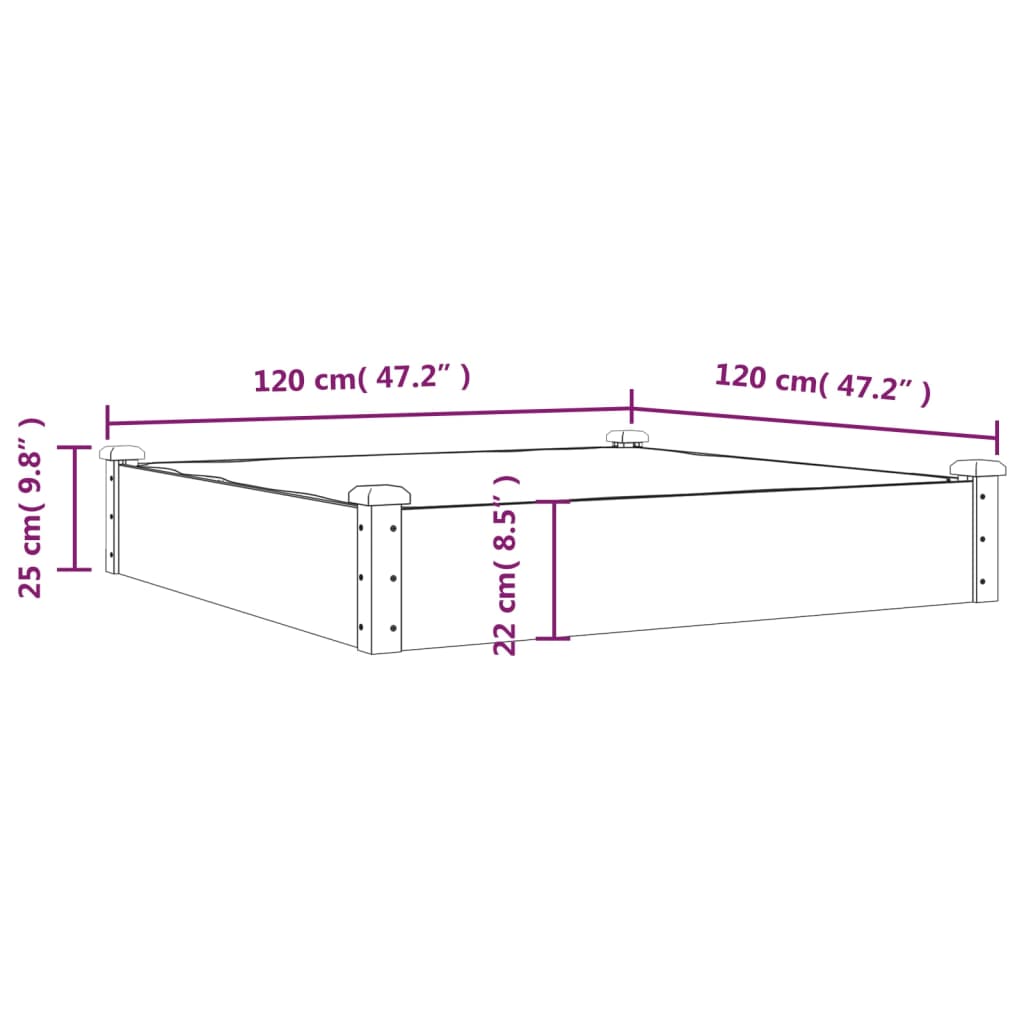 Raised Garden Bed with Liner Brown 120x120x25 cm Solid Fir Wood