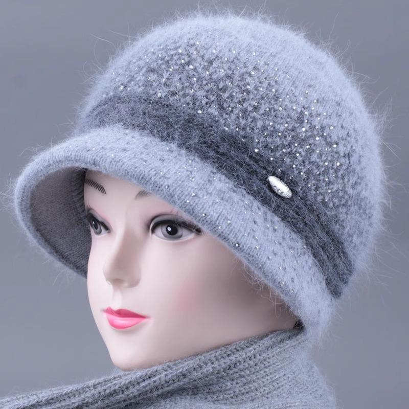 Hat women's autumn and winter bucket hat warm knitted hat plush wool hat basin hat winter