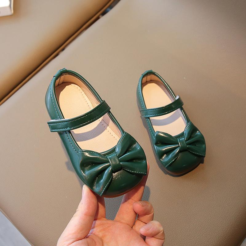 Children's Bow Black Leather Shoes Spring and Autumn New Girls Soft Sole Baby Casual Shoes for Princess Kids Cute School Shoes