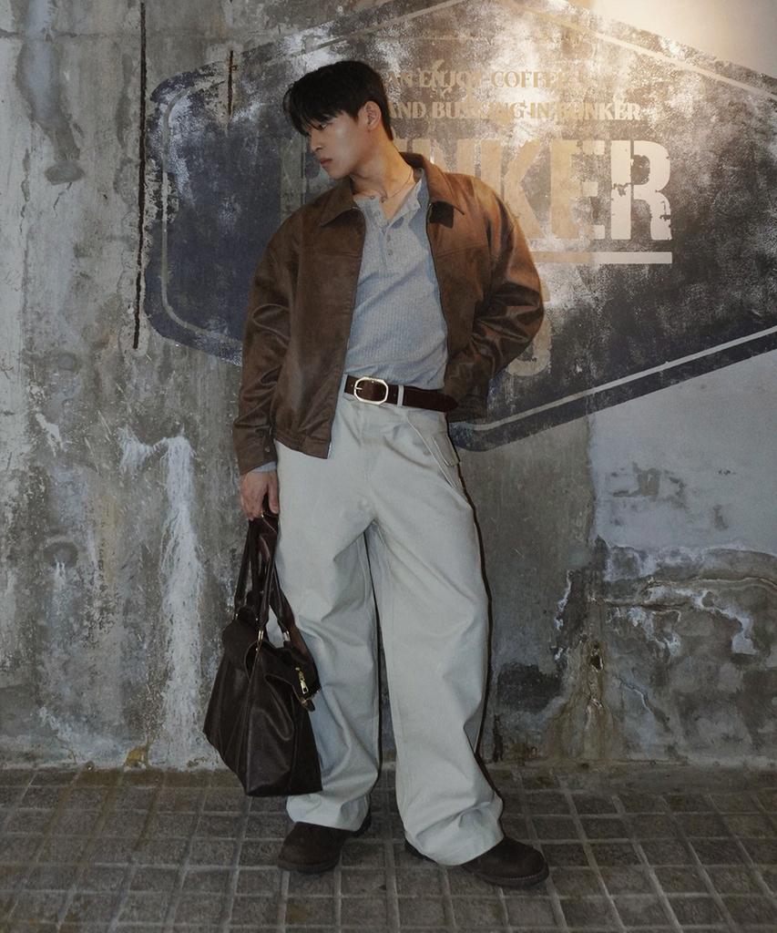 Placestudioman Minimal Suede Standard Two-Way Authentic Blouson Zip-Up Jacket [Brown]