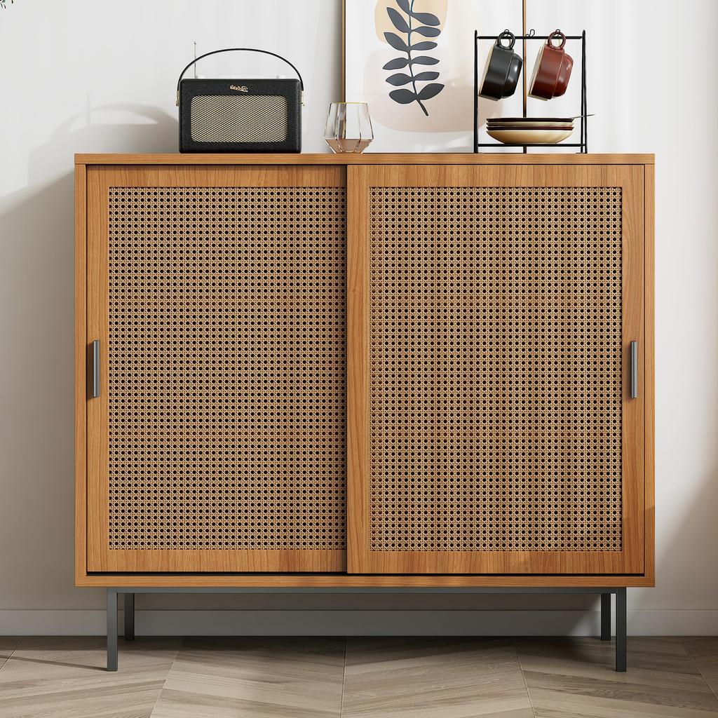 Szafka kuchenna Kredens 2 drzwi przesuwne Regulowana półka Bufet 100x37x90cm Salon Jadalnia Przechowywanie Styl wiejski Szafka pomocnicza