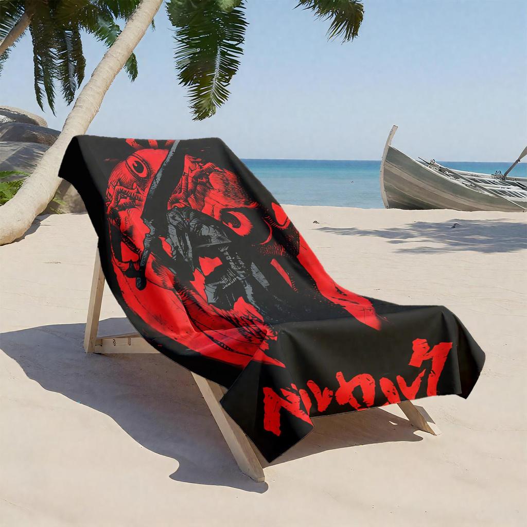 1pc Dark Warrior and Crimson Eclipse 2D Printed Microfiber Beach Towel, quick dry super absorbent. Great for beach, pool