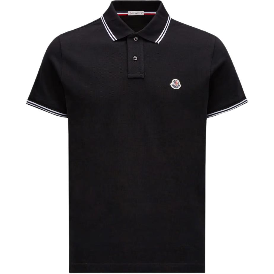 Moncler SS25 Logo Patch Gestreept Korte Mouw Polo Shirt Heren Polo Shirts Zwart K1-091-8A00031-84556-999 S