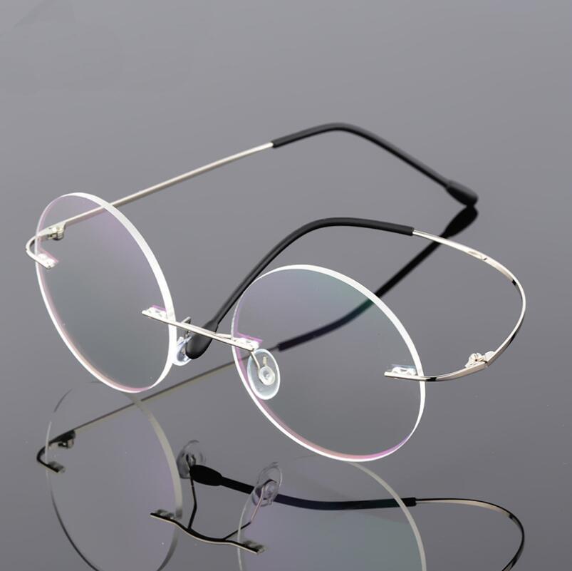 

1.61 index Lens Rimless Round Shortsighted Spectacles Prescription Eyewear Anti-blue Light Nearsighted Glasses -0.5 -0.75 To -6 0