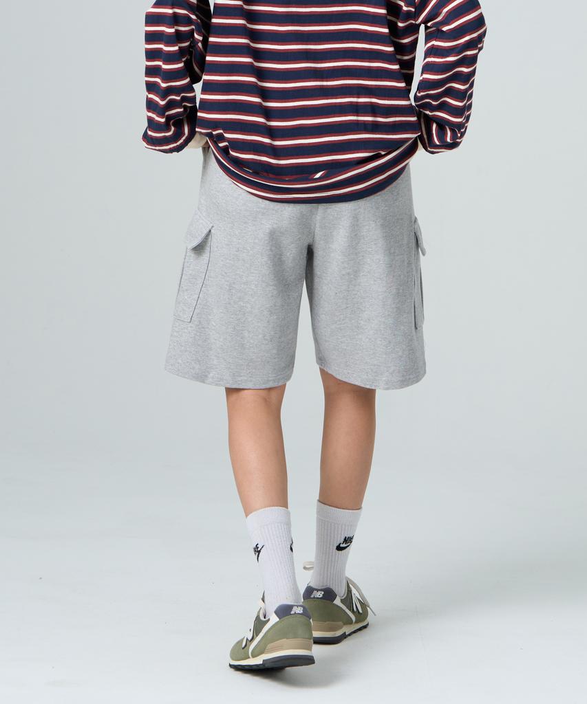 ROCKED GARAGE [Unisex] Bermuda Wide One-Pleat Cargo Sweat Shorts [Grey]