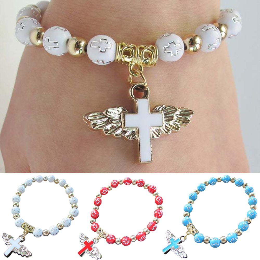 

Винтажный акриловый бронзовый браслет с четками ангела, браслет с крестом, браслет из бисера