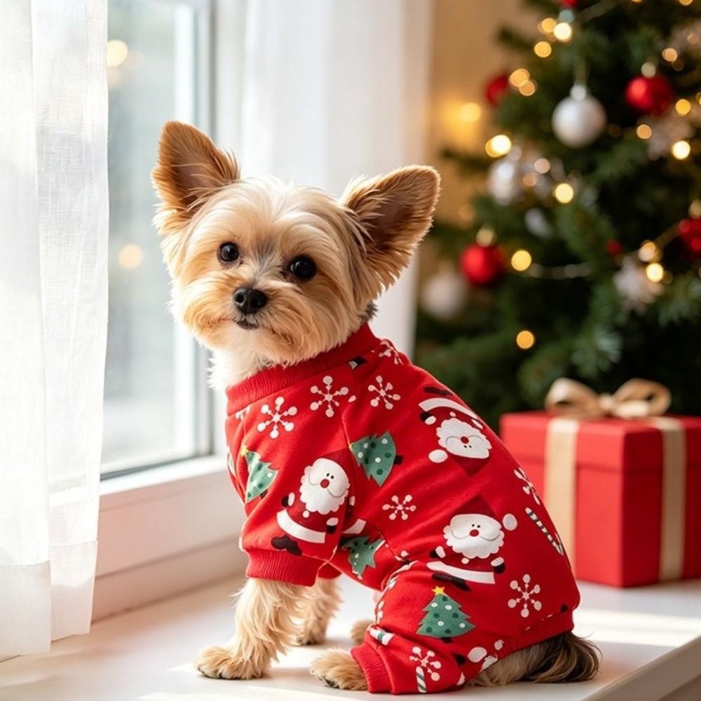 Soft Fleece Christmas Dog Jumpsuit Cartoon Dog Pajamas Cute Pet Sleepingwear Winter Season