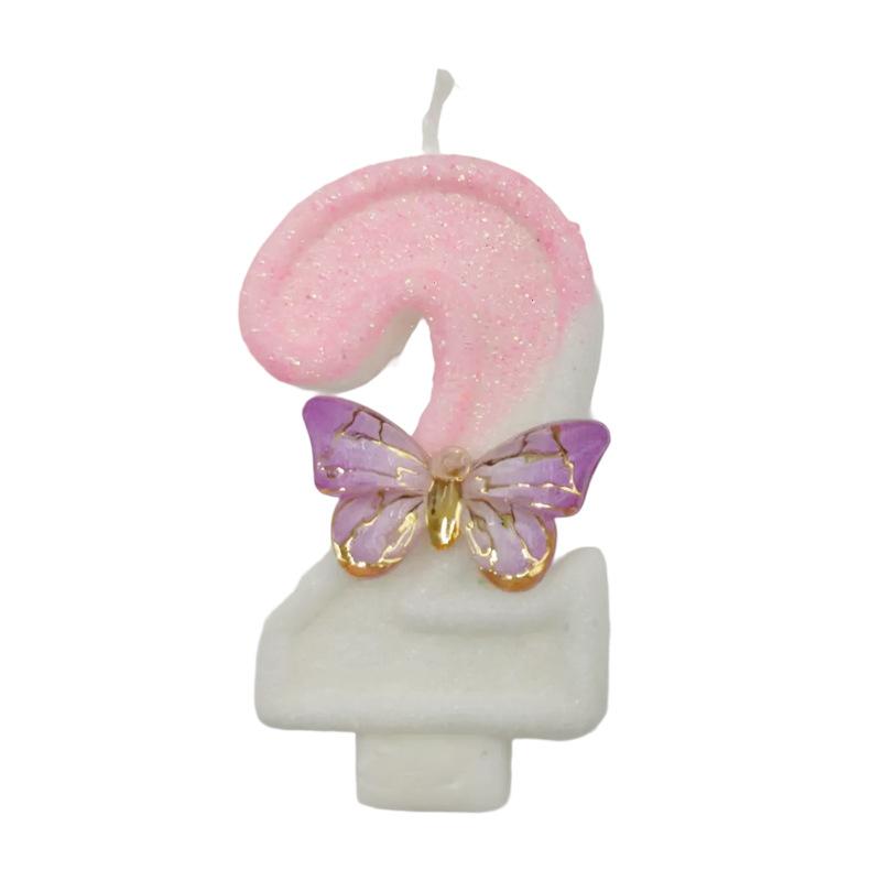 Creative Design Pink White Butterfly Number Candle Birthday Candle Cake Decoration Party Candle