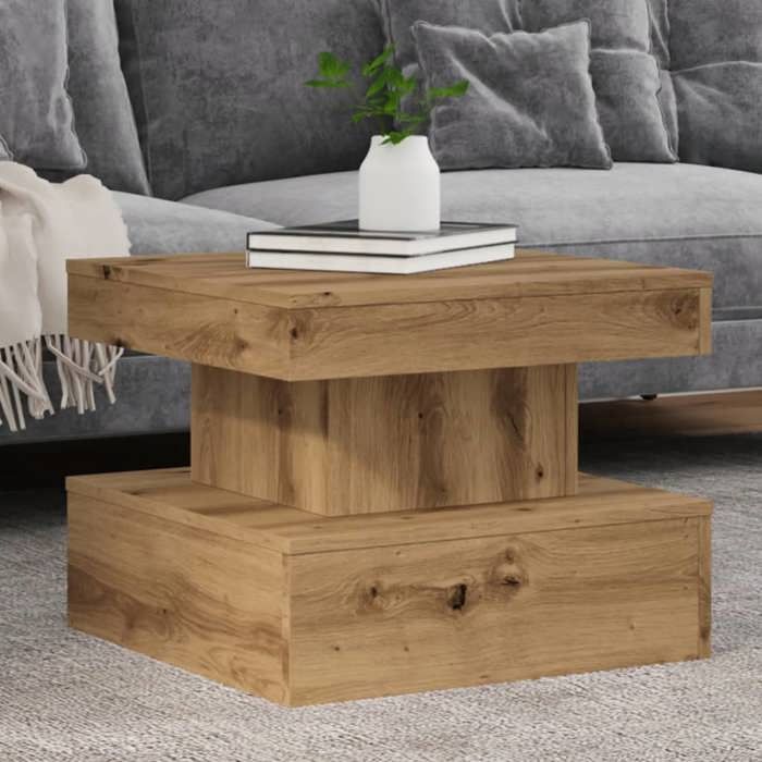 VidaXL Table basse avec lumières LED chêne artisanal 50x50x40 cm, table d'appoint, table de salon, table latérale, bout de 857713