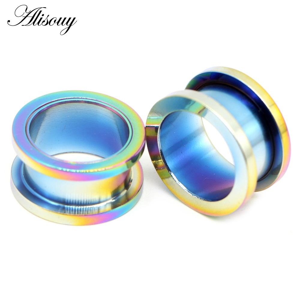 New 2pcs Colorful Anodized Stainless Steel Screw Fit Ear Flesh Tunnel Earring Plug Expander Body Jewelry Piercing Earlet Gauges