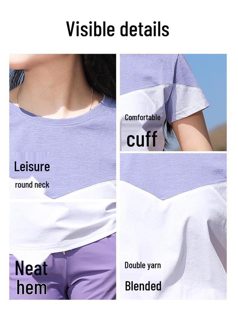 Women's Quick-Dry Color Block Short Sleeve T-Shirt - Slimming, Moisture-Wicking & Breathable for Outdoor & Casual Wear