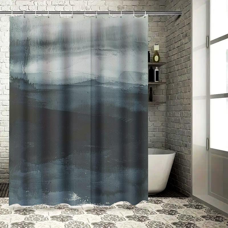 

Modern Watercolor Shower Curtain Home Decor Customizable Waterproof Bathroom Fabric With Hooks Blue Grey White Texture (L180W245 W60H190(CM)-1 Pcs