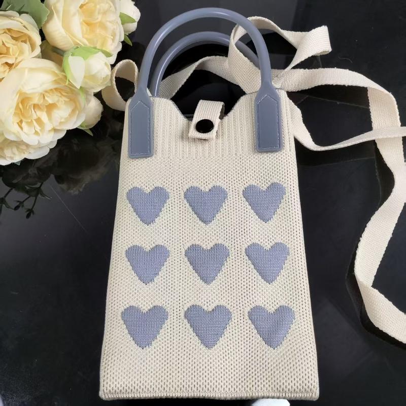 1 Peça Meninas Fofo Bolsas Transversais Ao Ar Livre Coreanas Mini Bolsa de Mão Quadrada Tricotada em Coração Para Mulheres Pequena Bolsa de Ombro para Celular
