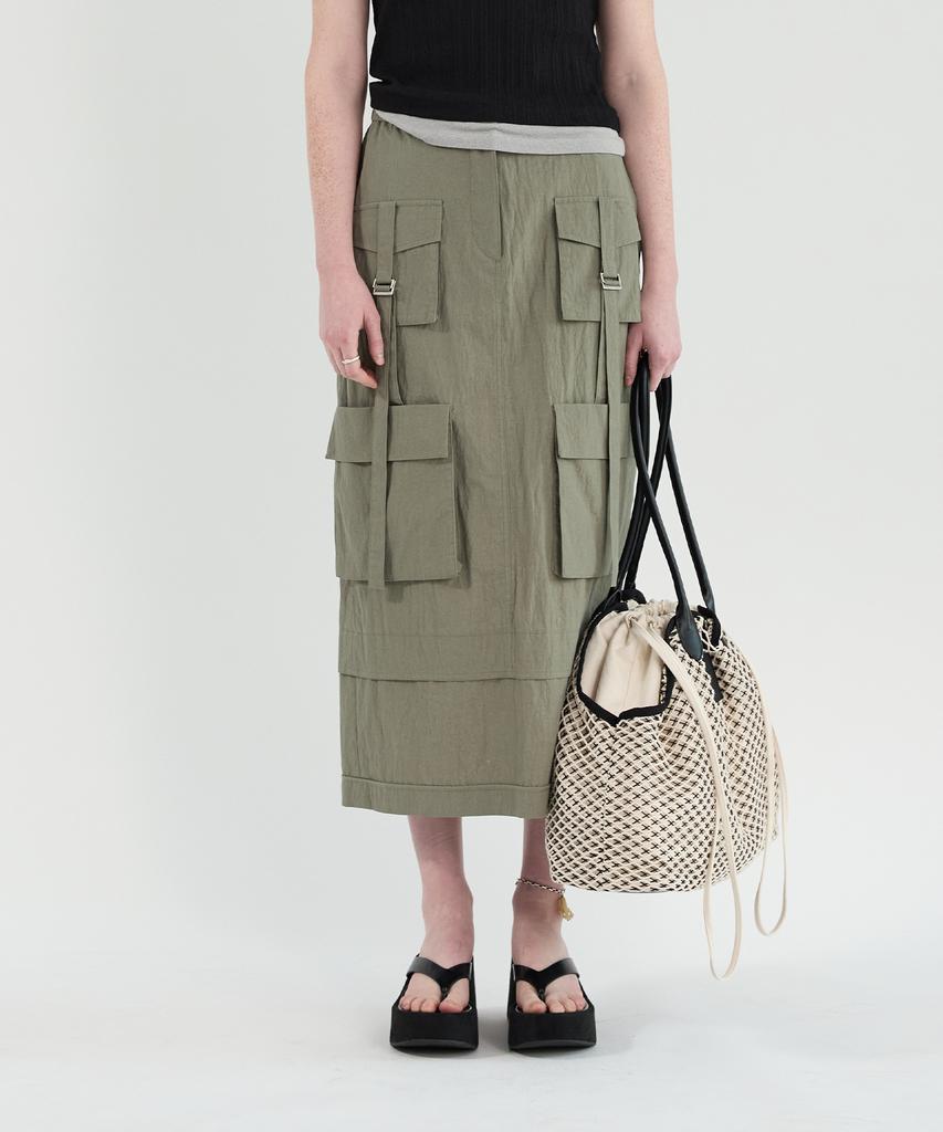 Yusentig Parachute Big Pocket H-Line Long Skirt Aw5Ms45042