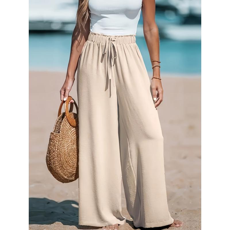 Breathable Women's High-Waist Wide-Leg Pants Adjustable Drawstring Waist Loose Comfortable Fashion Pants