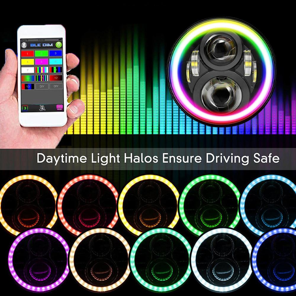 RGB 7" Round 6 Led Headlight RGB For Harley Davidson Touring Fat Boy Jeep Wrangler JK LJ CJ TJ