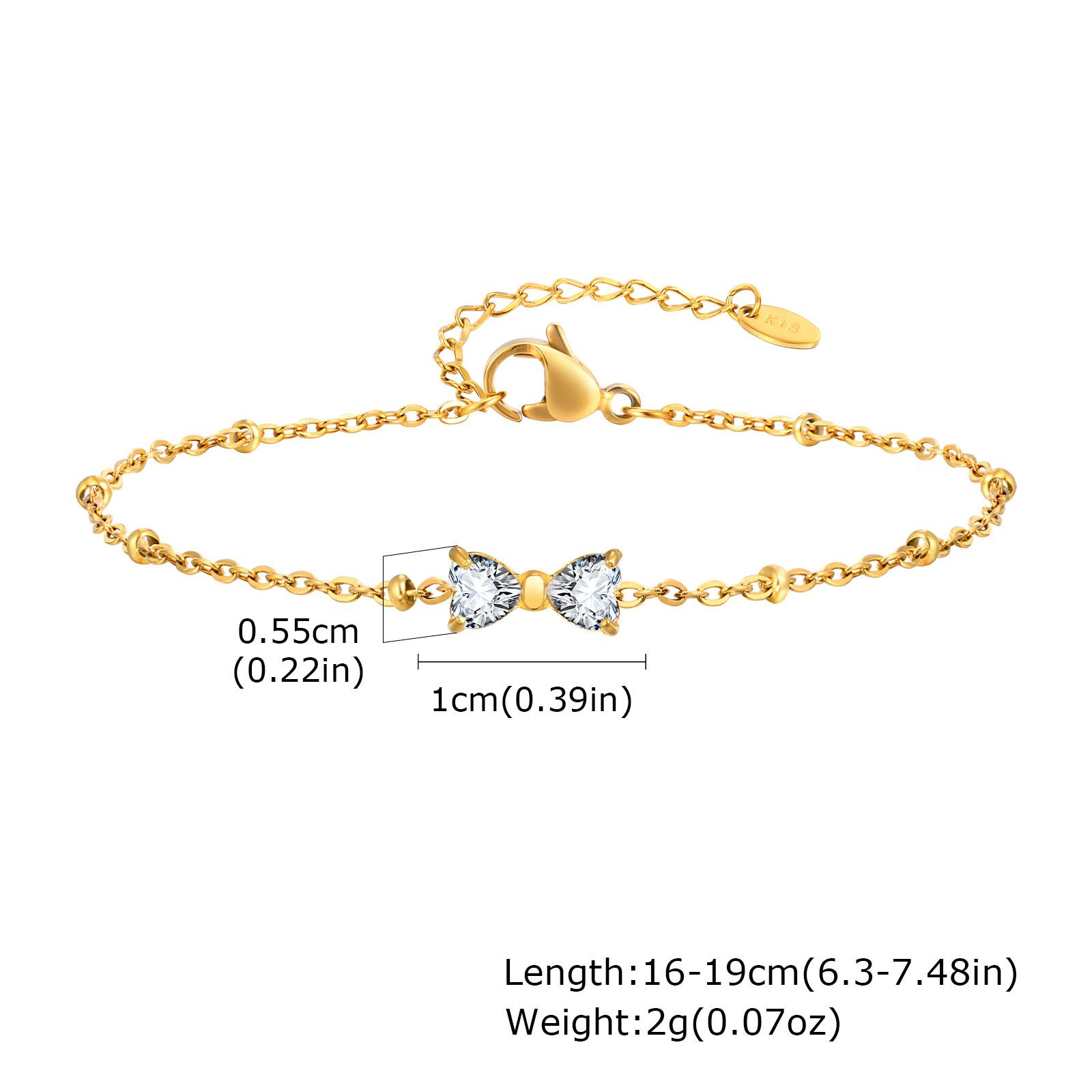 

Cubic Zirconia Bow-tie Charms Bracelet For Women, Stainless Steel Satellite Chain Adjustable, CZ Bowknot Bracelets