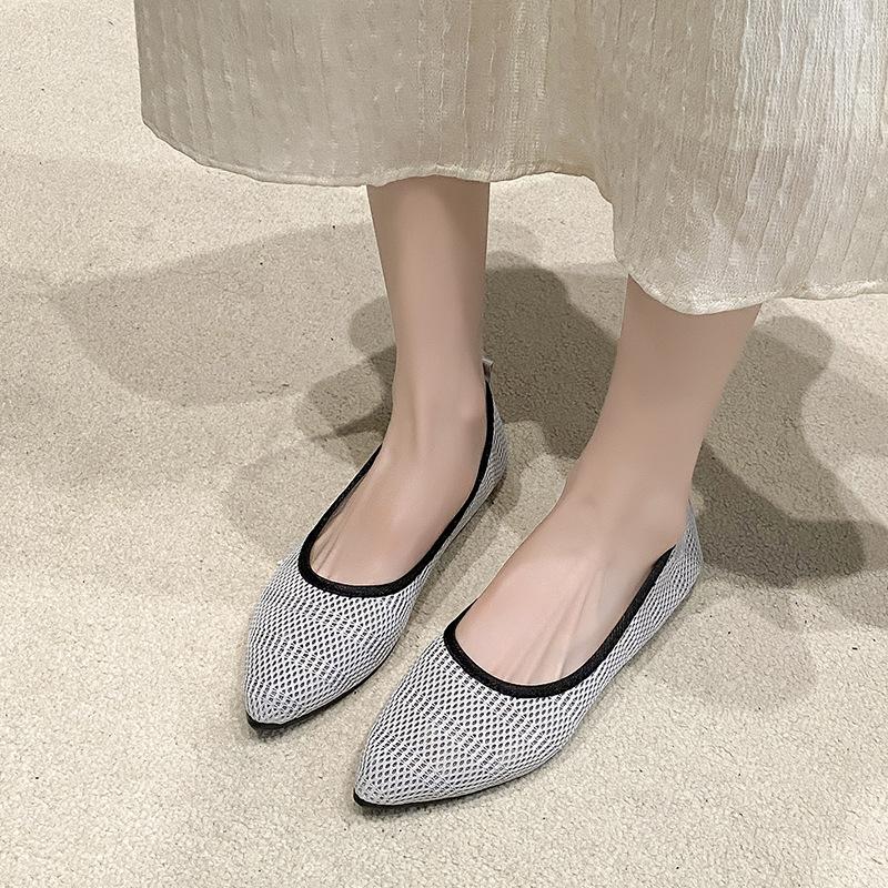 New pointed hollow knitted mesh breathable casual women's shoes flat single shoes women