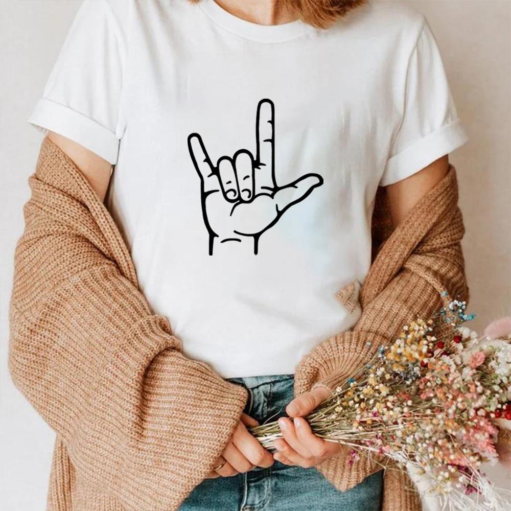 I Love You Sign ASL T-Shirt Sign Language T Shirt Valentines Day Shirt Women's Valentine T-Shirts Hand Love Tshirt