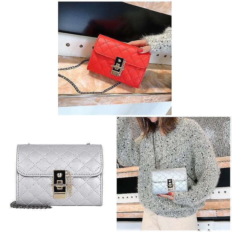 Women's Rhombic Shoulder Bag Fashion Rhombic Chain Lock Diagonal Small Square Bag